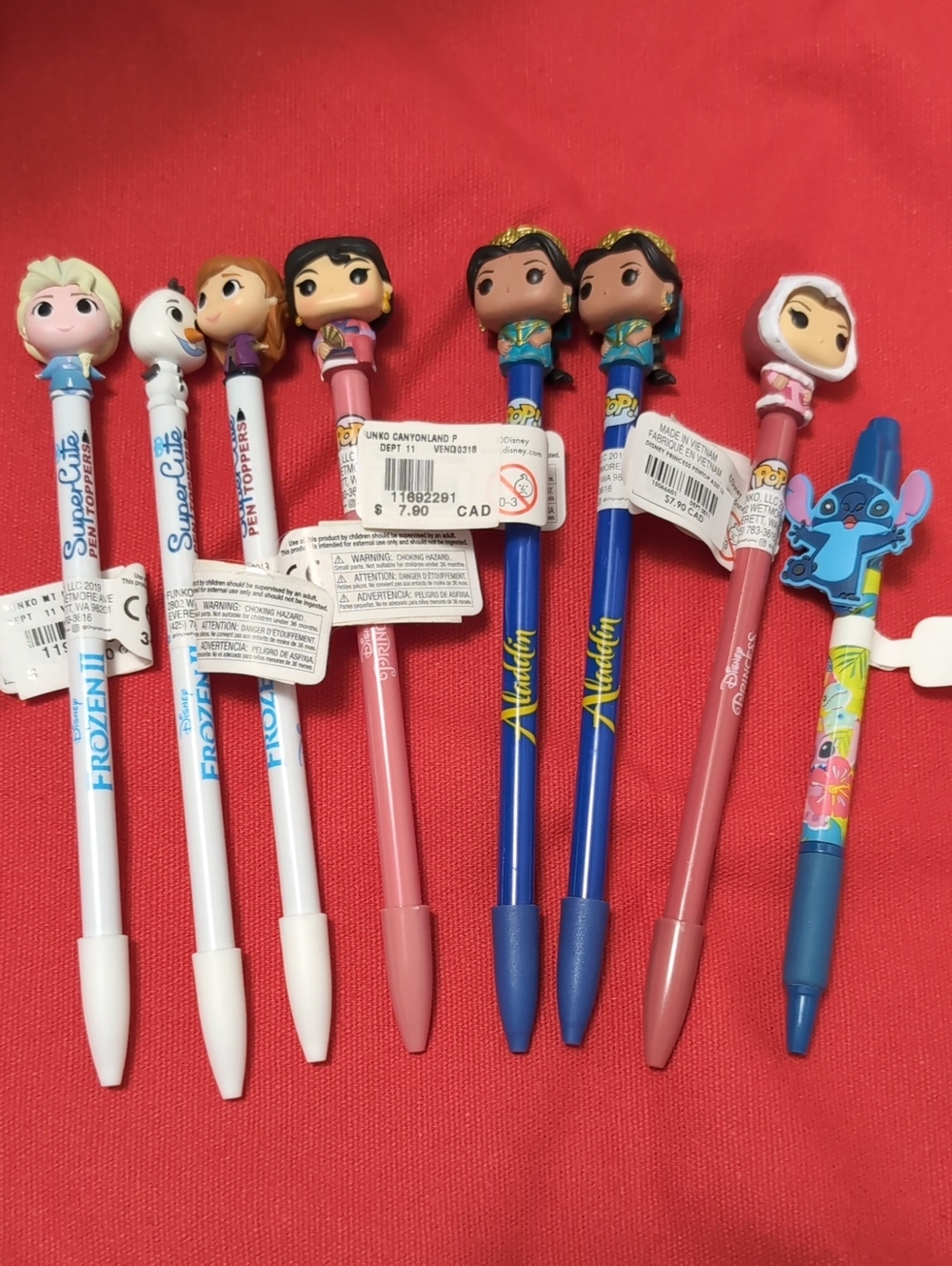 Disney Character Topper Ballpoint Pens in Blue, Pink & White